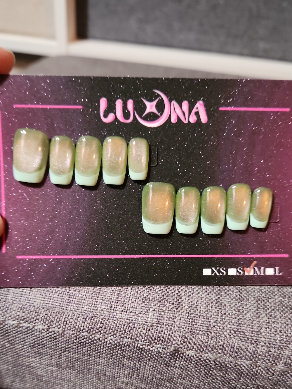 Pink/Green Effect Press On Nails. Size Medium